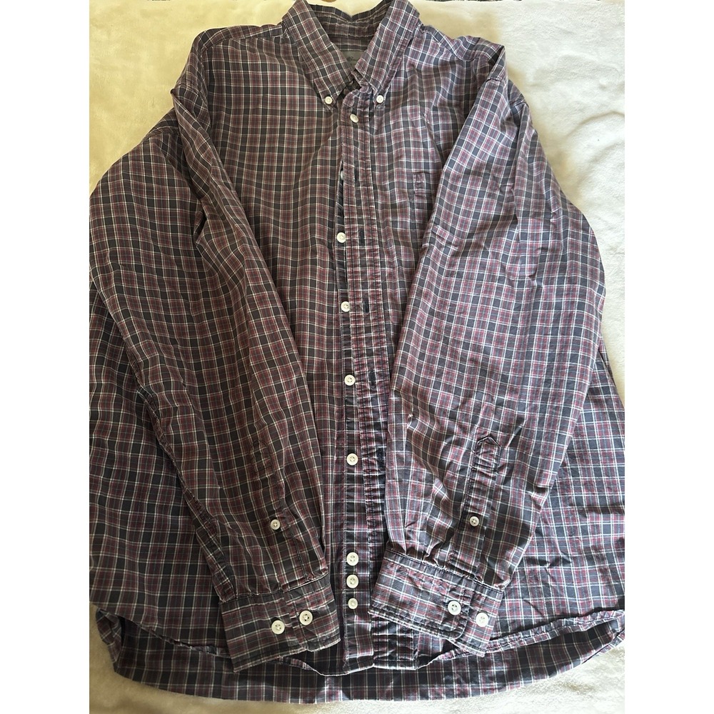 Eddie Bauer Men's XL Button Up Plaid Collar Long Sleeve Shirt Cotton Red Blue - Picture 4 of 4